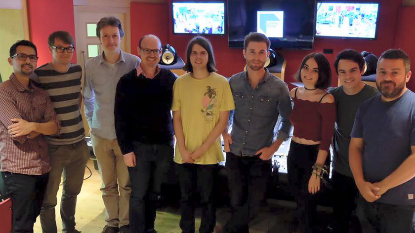 Paul Reeves with the 8-strong West One studio recording team