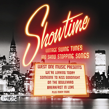 Showtime album cover, city skyline at night with Times Square style title graphics
