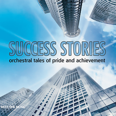 Success Stories album cover, dramatic perspective view of skyscrapers, bluish tone, title centred