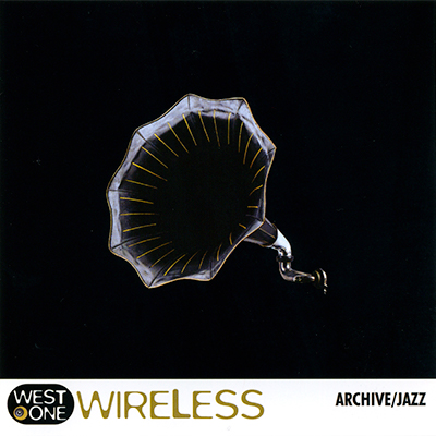 Wireless album cover, gramophone against a black background